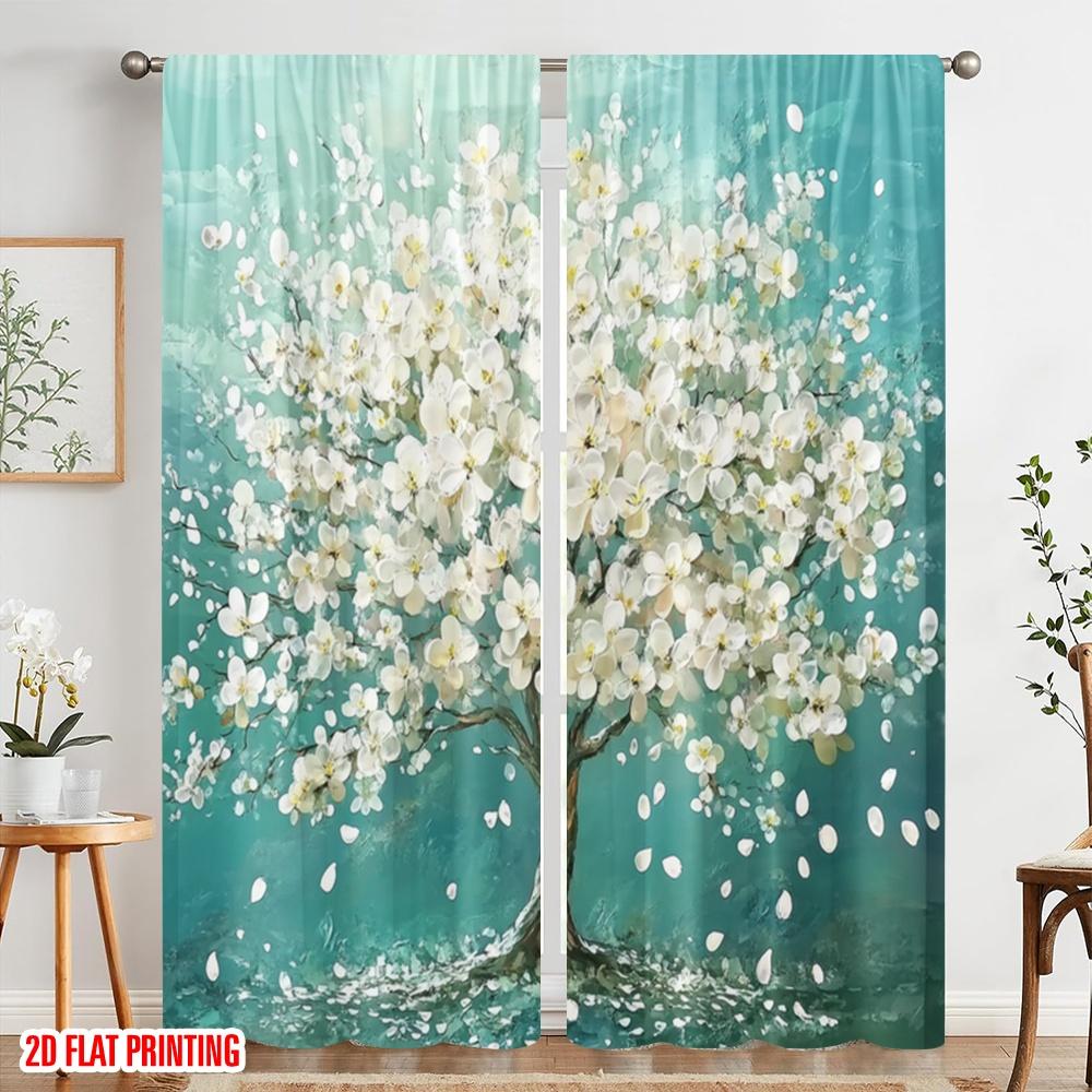 2pcs,2D plane printing Light Filtering Curtains Blossom Symphony(1) Versatile Durable Polyester (without rod) Holiday Ldeal for