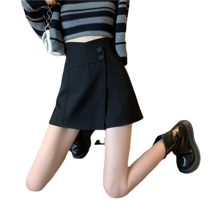 Damen Herbst Schwarzer Anzug Lässig Alleskönner Vielseitig Rock-Hose College-Stil Hoch tailliert Schlankmachend A-Linie Trendig Weiter Bein Hosen