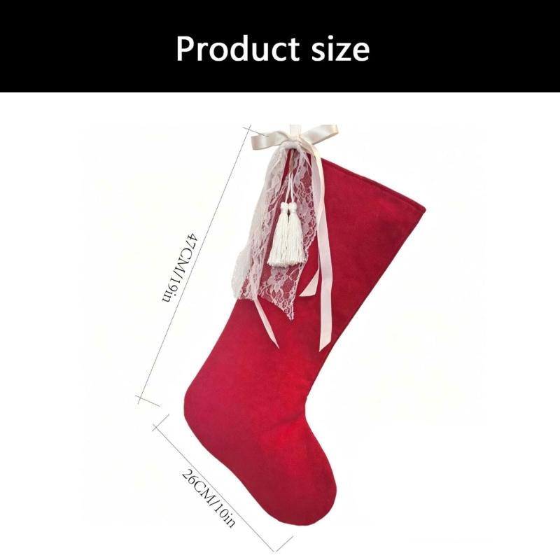 Holiday Stocking Ornament Soft Fabric with Top Tie for Christmas Tree Wall Doorway or Window Use Seasonal