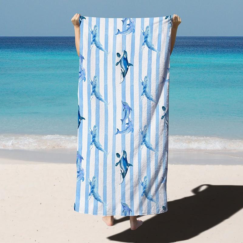 Hello Summer Tropical Palm Leaf Print Beach Towel Lightweight Microfiber Absorbent Outdoor Towel