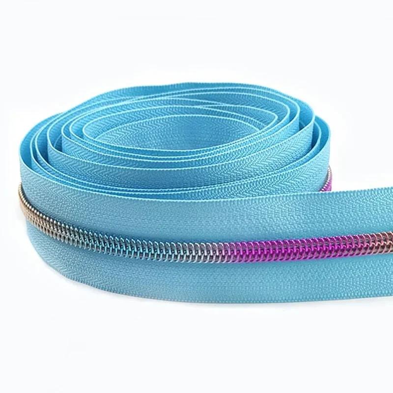 1/2/3/4/5M Meetee 5# Nylon Zipper Tapes Decor Rainbow Teeth Zips for Pocket Handbag DIY Coat Zip Repair Kit Sewing Accessories