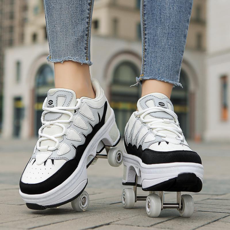 Roller Shoes with Four Wheels Deformed Roller Skates for Children/teens Four-wheel Roller Skates Shoes Double-row Roller Skates Shoes