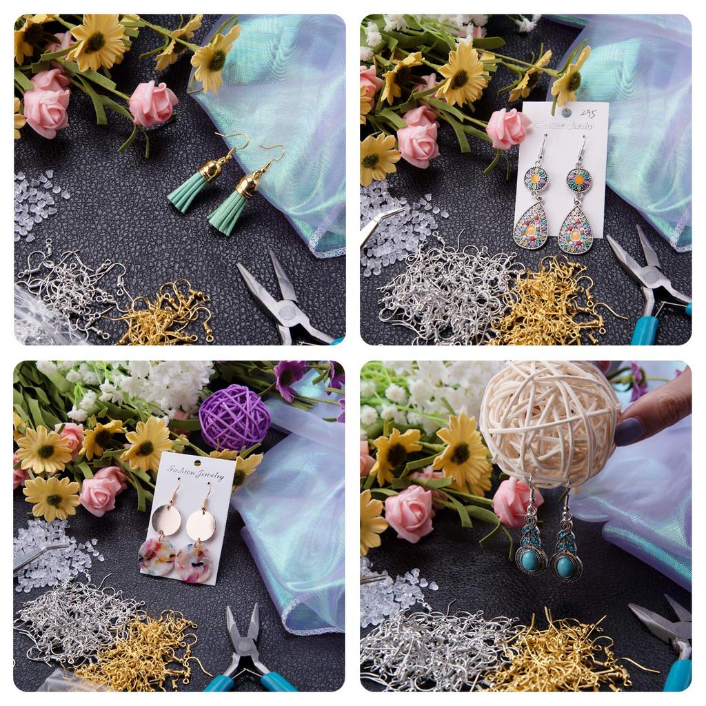 4240 Sztuk Zestaw Materiałów do Robienia Kolczyków Haczyki do Kolczyków Kółka Łączące Zapięcia do Kolczyków Karty na Kolczyki Sztyfty do Kolczyków Szpilki z Kółkiem Pęseta Biżuteryjna Kółko Łączące