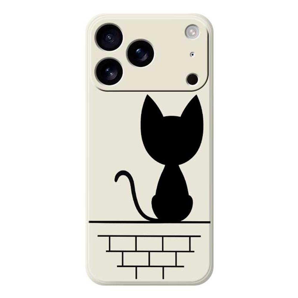 

For iPhone 17 Pro Max Case Black Cat on the Wall Pattern Printing Straight Edge TPU Phone Back Cover Beige