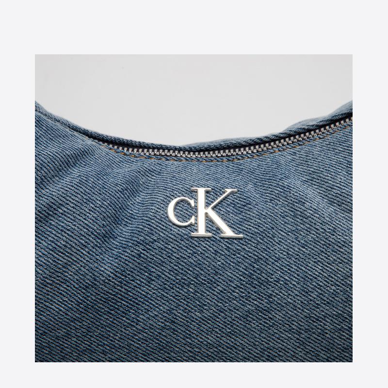 Calvin Klein Elegant Commuter Metal Letter Underarm Bag Dumpling Bag Fabric Shoulder Bag Medium Women Bags Light-Blue-Denim 4F3207G-VGO
