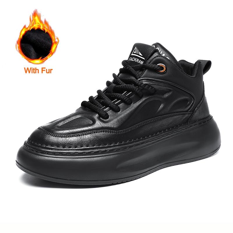 Fashion Mens Winter New Fashion Leather Shoes High Quality Non-Slip Heels Men's Work Shoes Outdoor Thick Bottom Warm Mens Sneakers