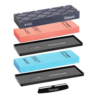 Tobishi Knife Sharpening Stone, Newly Manufactured, #1000 & #6000 Grits, Precise Grit, Non-Absorbent, Heavy-Duty Non-Slip Rubber, Large Size, Includes