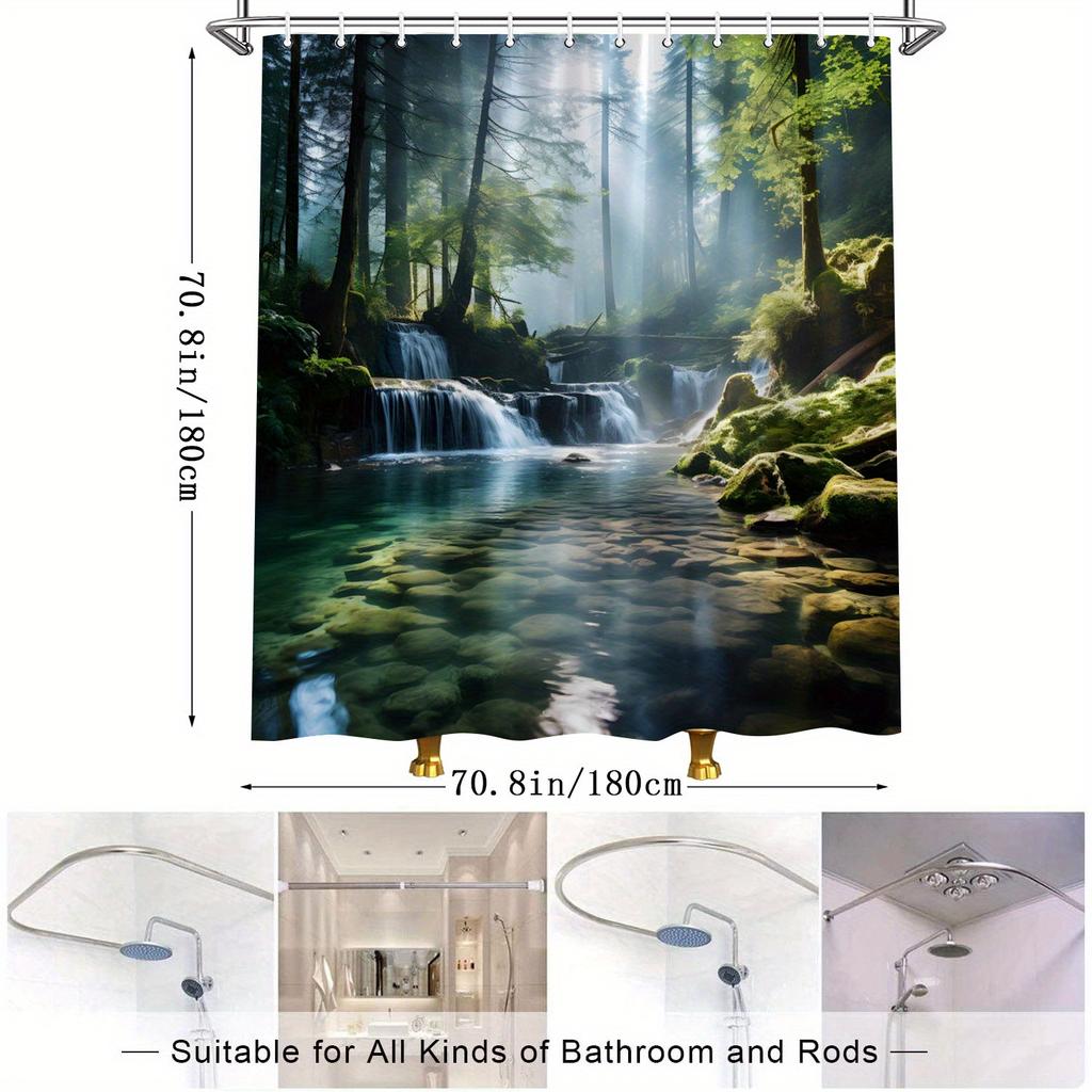 Misty Waterfall Shower Curtain - Multi-Style Bath Decor, Perfect for Those Who Love Nature-Inspired and Practical Designs