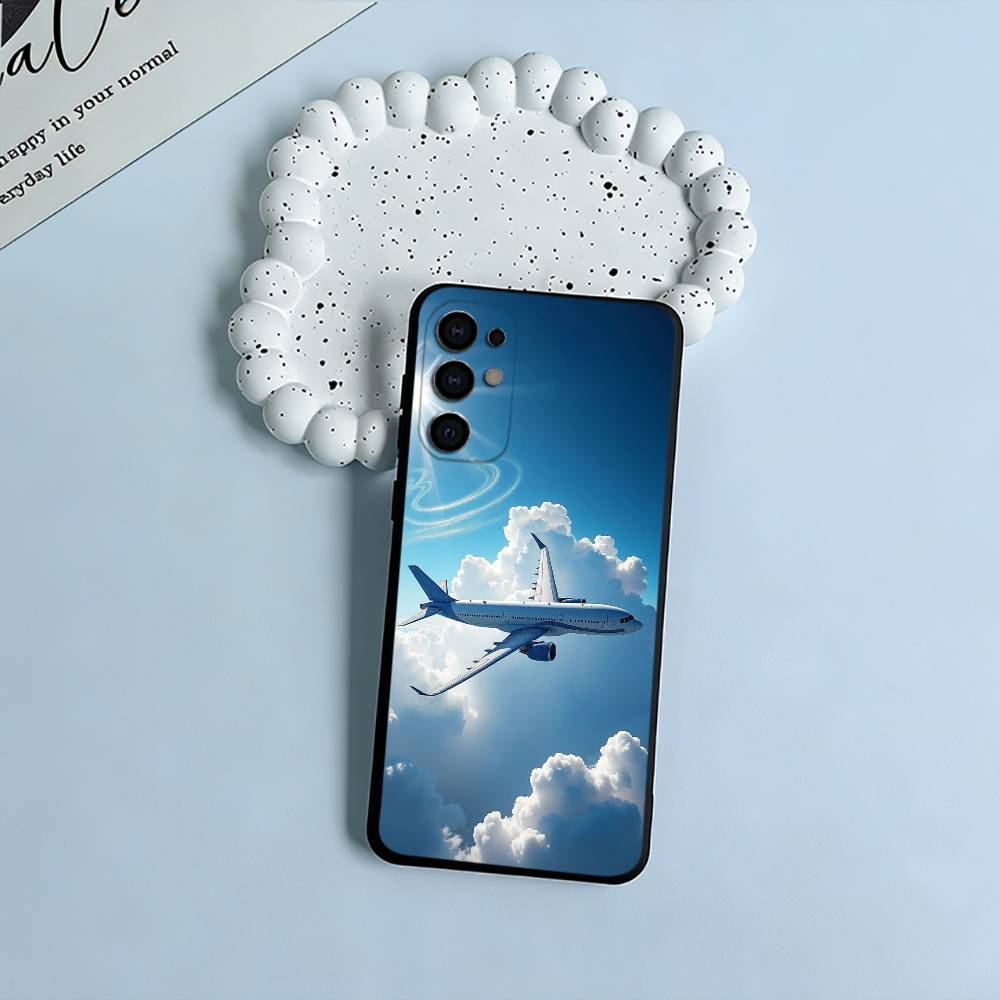 Flugzeug & Himmel Schwarze Weiche Silikon-Handyhülle für Samsung S25, S24, S21, S22, S23, S30, Ultra, S20, Plus, FE, Lite