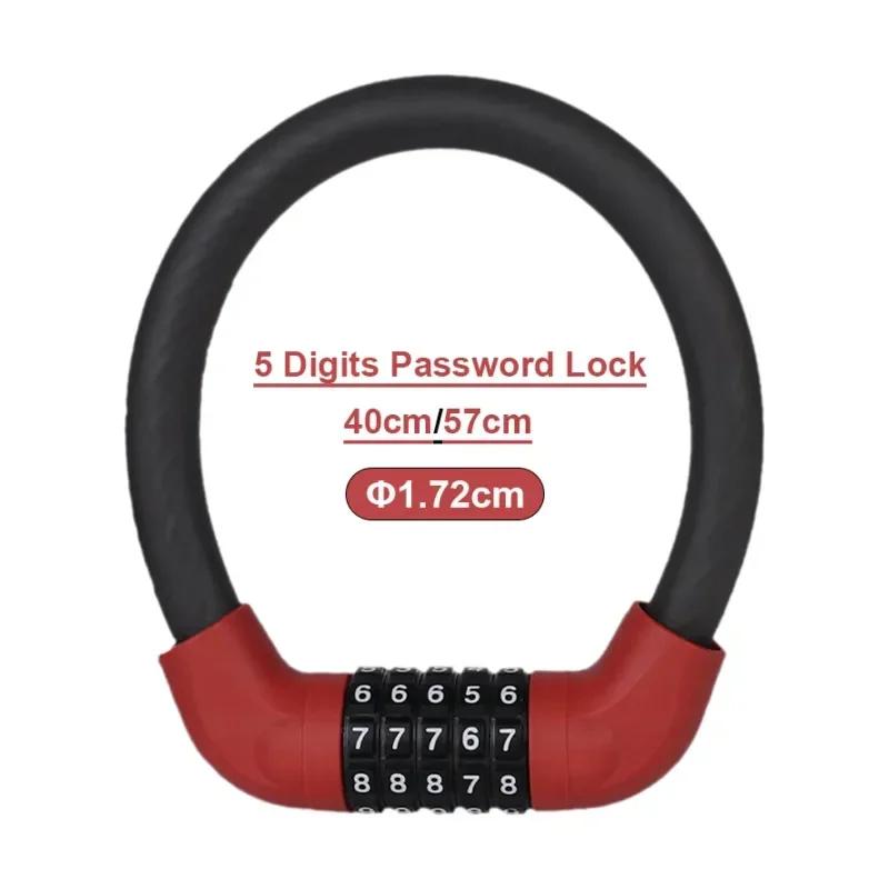 Portable Anti-Theft Cable Lock for Bicycles with 5-Digit Password Silicone Wrapped Anti-Rust Alloy Bold Design for Security