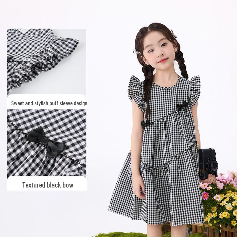 Girls' Sweet Plaid Fly Sleeve Summer Dress