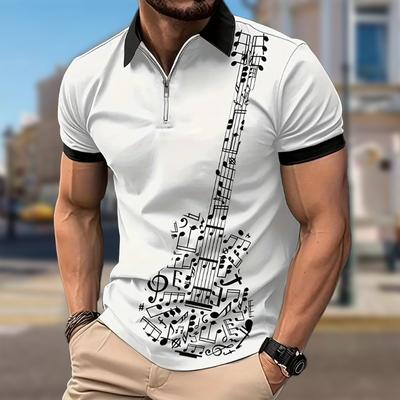 Men's Shirt Polo Casual Zip Short Sleeve Fashion Casual Zipper Summer Spring Regular Fit Violin 3D Print Shirt