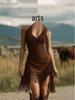 Women's Sexy Deep V Tassel Slimming Dress