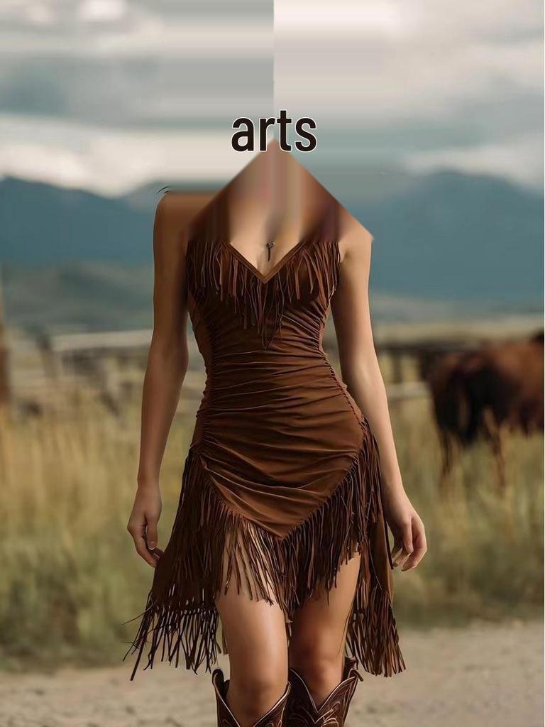 Women's Sexy Deep V Tassel Slimming Dress
