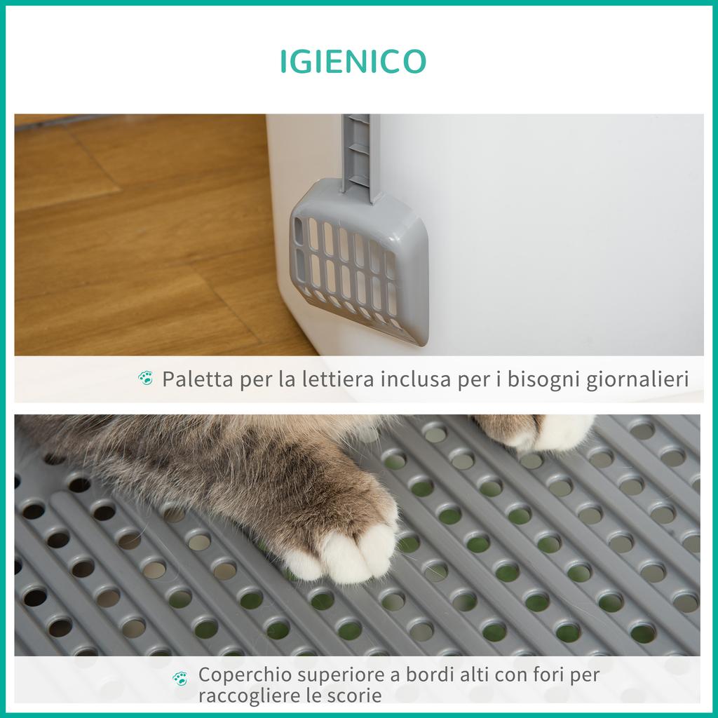 Enclosed Cat Litter Box with 2 Entrances, Tray and Scoop, Made of PE Plastic, 44x55x39 Cm, White
