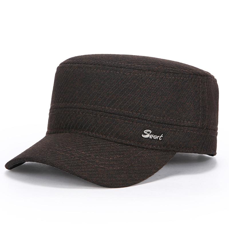 

Мужская осенне-зимняя бархатная шапка, теплая хлопковая шапка с толстой защитой ушей, плоская шапка для пожилых людей среднего возраста для улицы кофейный