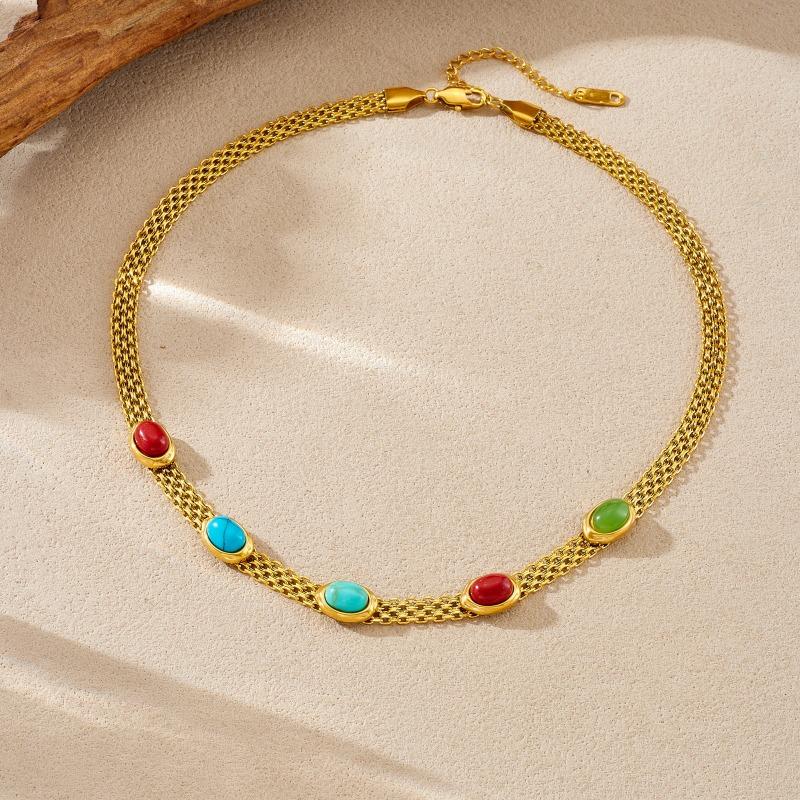 Gold Multicolor Stone Necklace Dainty Choker For Women жёлтый