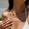 Uworld Fashion Vacation Style 18K Gold Color Plated Stainless Steel Natural Color Stone Pendant Necklace Stackable Double layer
