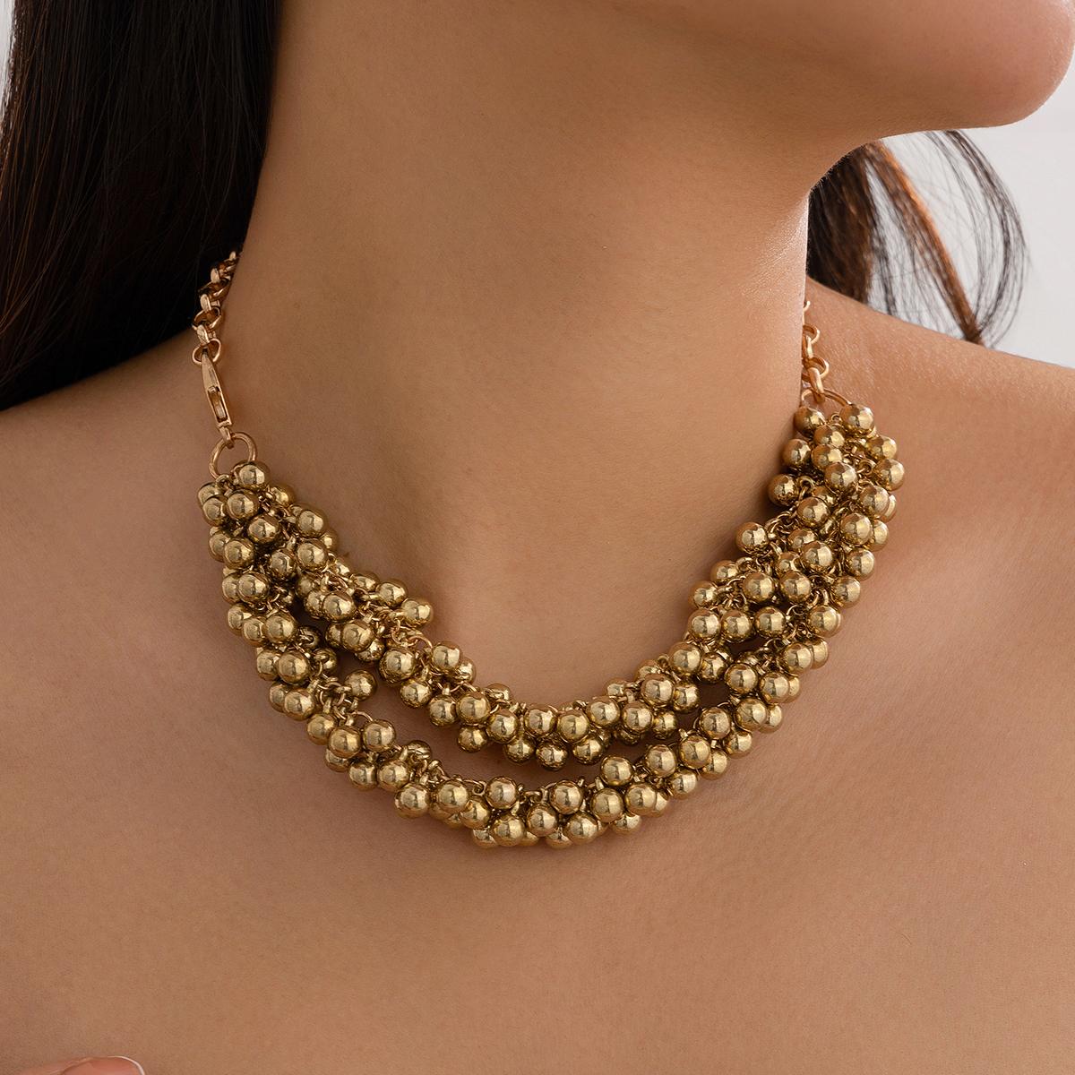 

Ingemark Multilayer Acrylic CCB Ball Bead Chain Necklace for Women Gothic Gold Color Choker Neck Jewelry Grunge Steampunk Men
