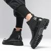 Winter Velvet Martin Boots Men's Heightened Platform Leather Medium and High Top Tooling Leather Shoes Chelsea Overalls Short Boots