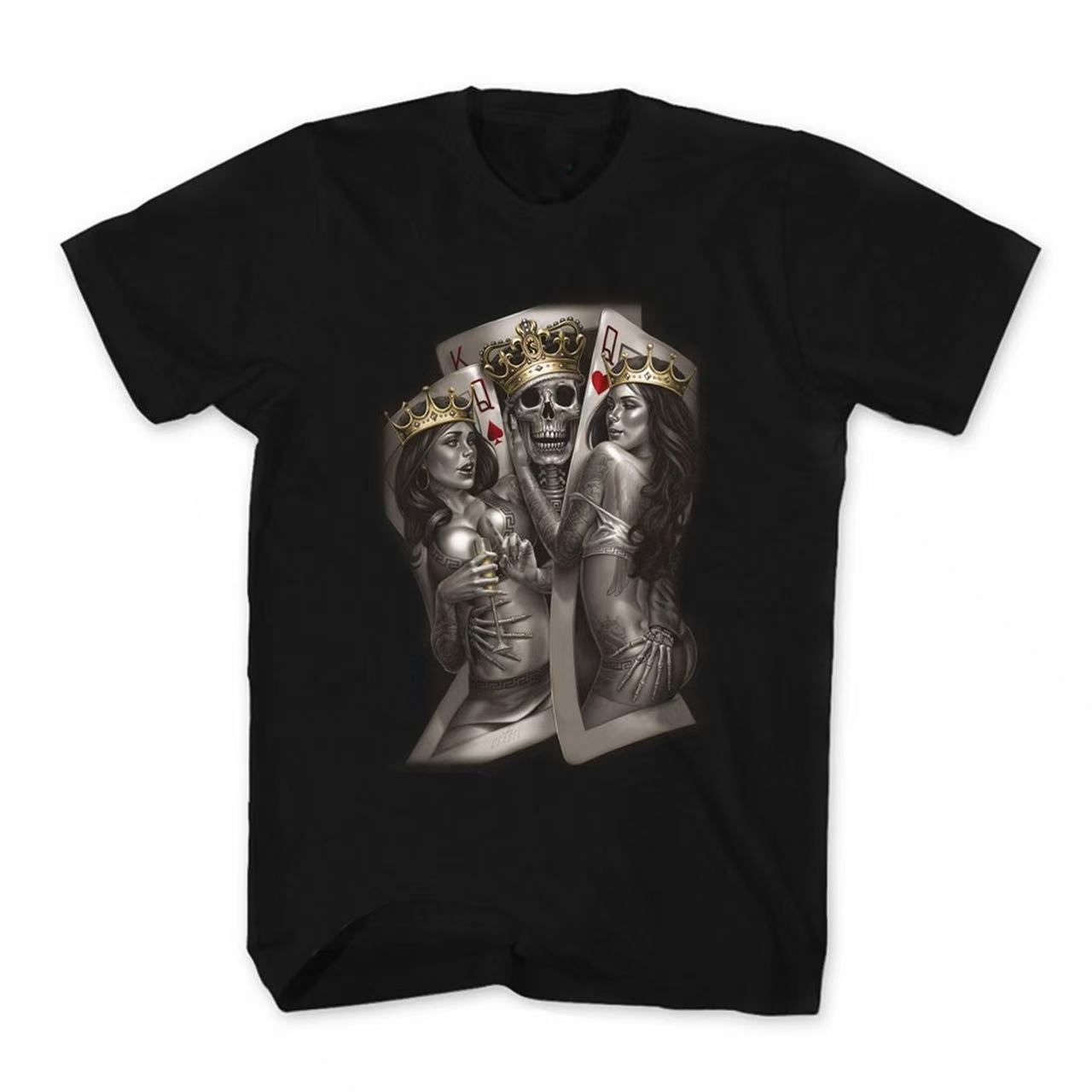 2025 Summer and Autumn new Skull Poker Beauty Printed T-shirt casual sporty short-sleeved men s and women s street top S