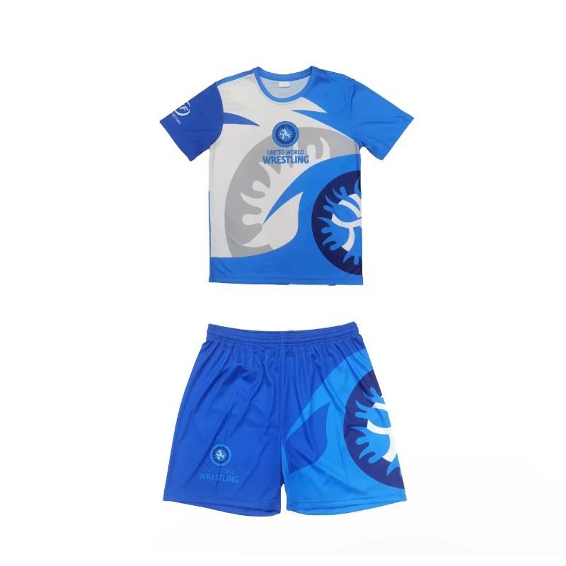 2026 Ny Herr Världsomfattande Brottningsteam Sportkläder Set Kortärmad T-shirt och Shorts för Träning Lätt Fukttransporterande