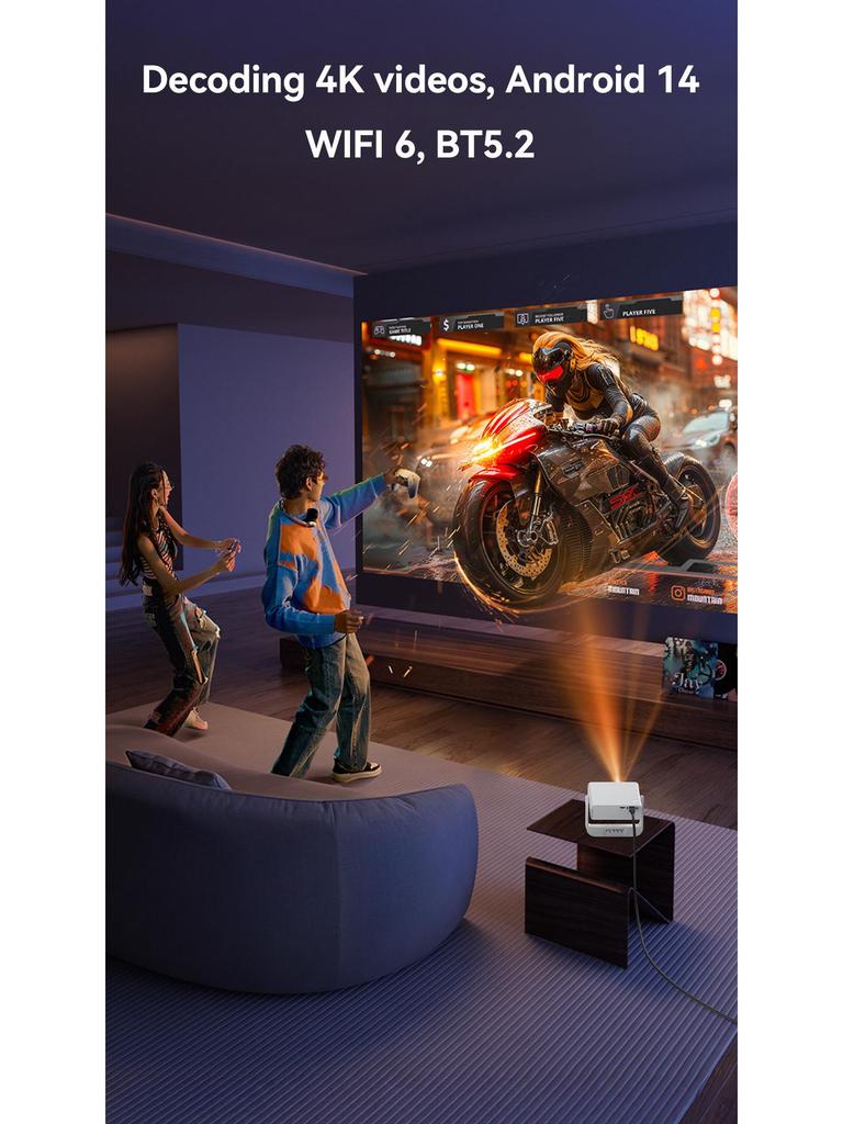 Upgraded HD Mini Projector with 230 ANSI, Android OS, Smart Gimbal Speaker, WiFi