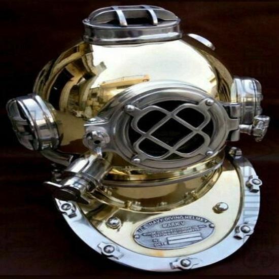 US Navy Taucherhelm, Glänzender Mark V Marine Scuba Taucherhelm 45,72 cm, Tiefsee Marinehelm Dekorative Nachbildung