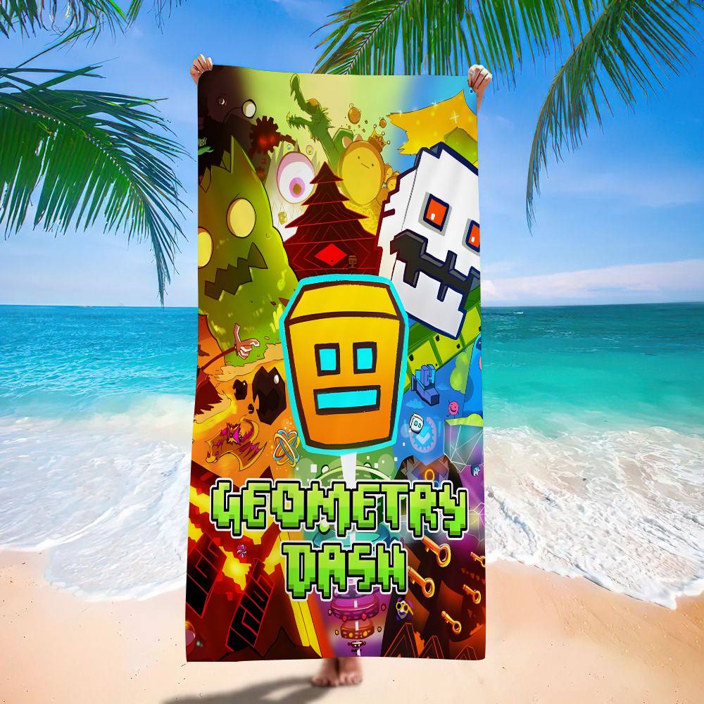 Video G-GameS G-Geometry Dash Microfiber Beach Towel Absorbent Quick Dry Soft Yoga Swimming Resort Mountain Climbing Towel