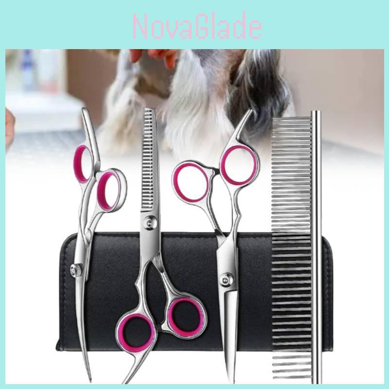 Scissors Grooming Pet Kit Stainless Steel Dog Trimmer Sets Tool Curved Shears