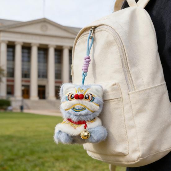 Plush Lion Dance Keychain Chinese Style Cartoon Animal Pendant Traditional Lion Dance Bag Charm New Year Gifts for Women Girls