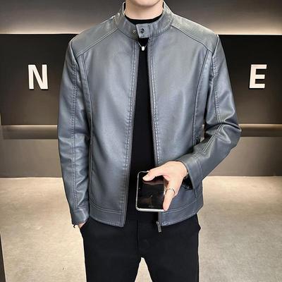 Veste tendance en cuir PU pour homme 2025: Doux, Col montant, Vêtement Automne/Hiver, Idéal pour les Personnes d'Âge Moyen et les Jeunes, Style Décontracté Chic Léger