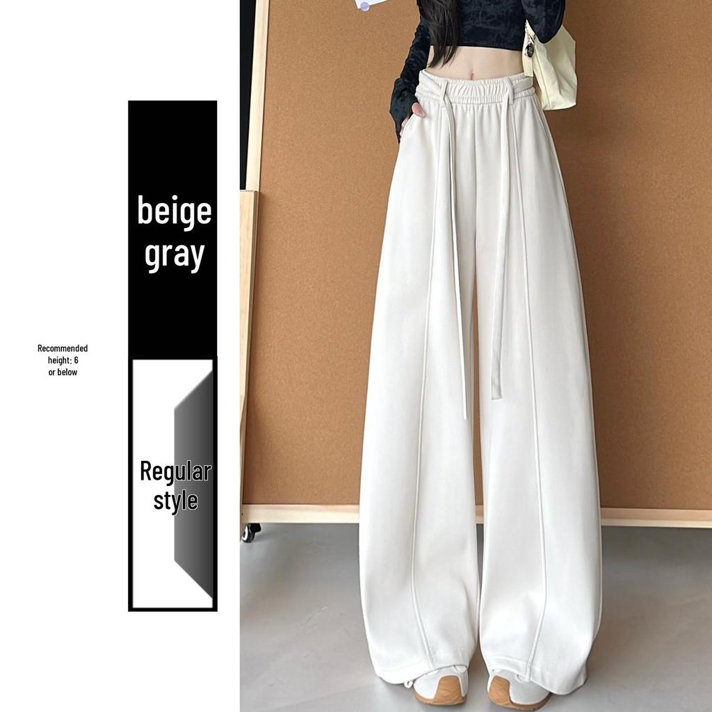 Women's Wide-Leg Brown Retro Pants, High-Waisted, Plus Velvet, Autumn/Winter 2025 Collection