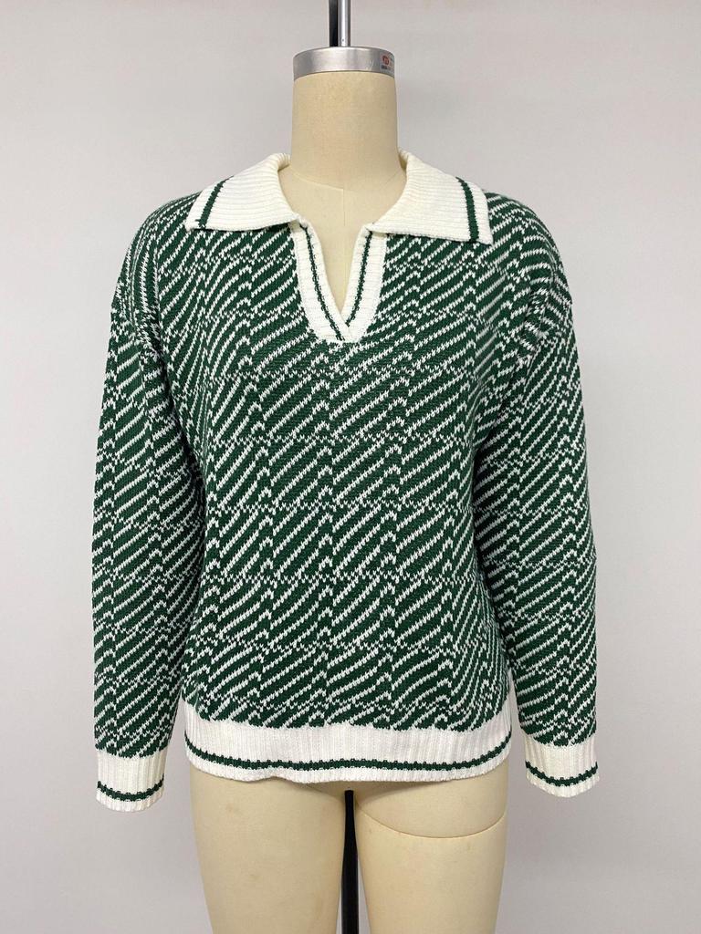 TEMU 2026 Autumn/Winter Gentle Commuting Knitwear: Diagonal Stripe Lapel Half-Button Loose Sweater
