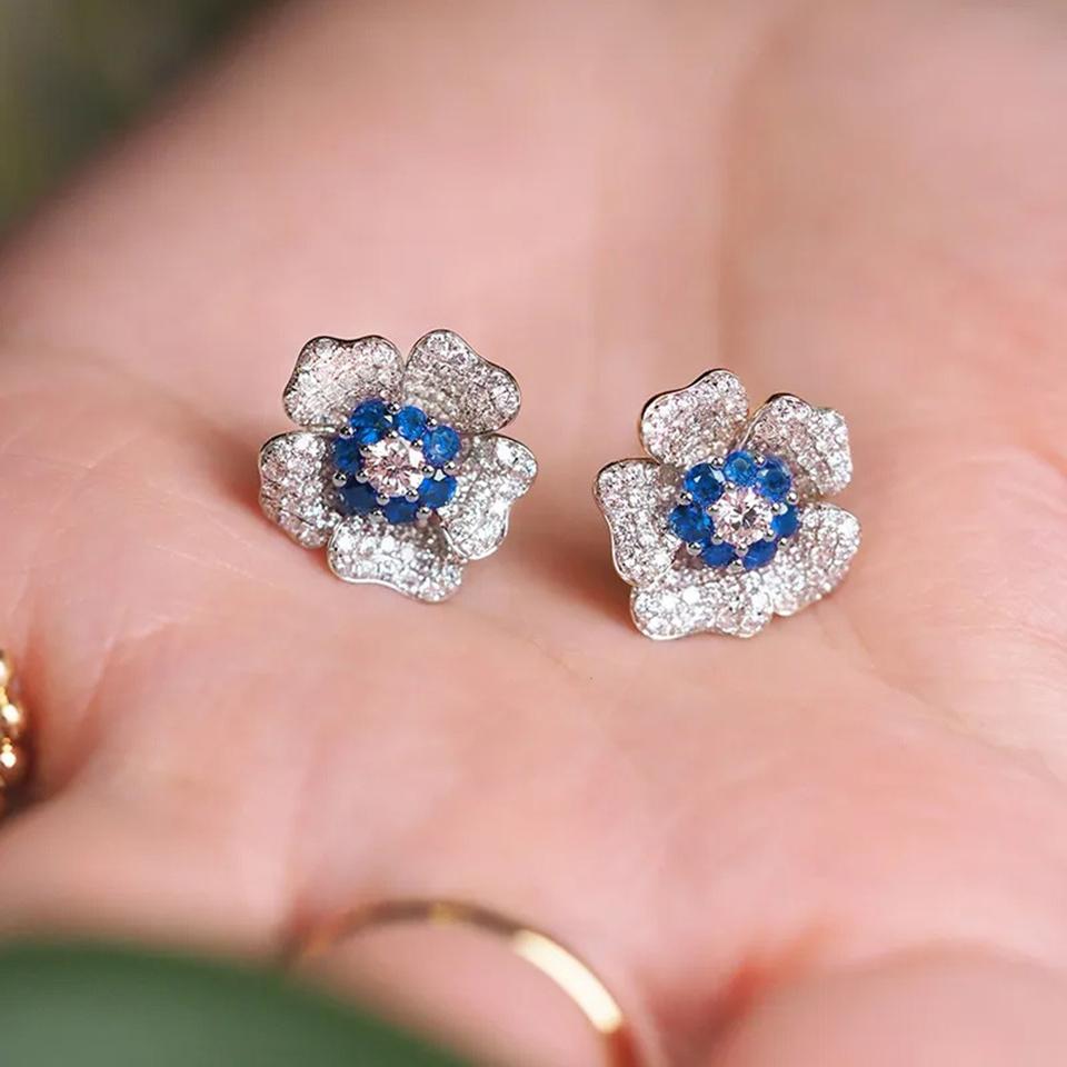 ZAKOL Bling CZ Flower Stud Earrings AAA Cubic Zirconia Aesthetic Women's Ear Accessories Bright Red Earrings Trendy Zircon Gift
