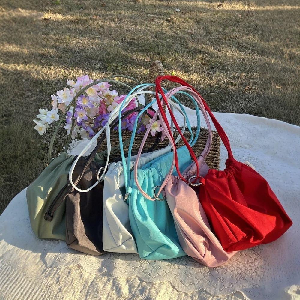 Large Capacity Drawstring Tote Bag Solid Color Cloud Bag Reusable Canvas Shoulder Bag  Work