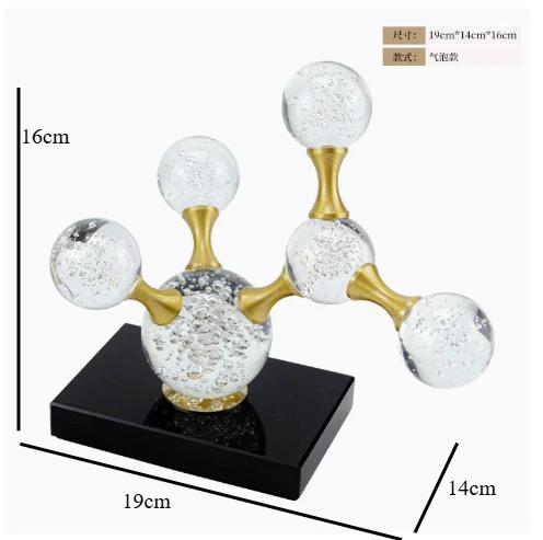 Geometric Crystal Molecular Ball Ornament Electroplated Metal Glass Sculpture Display Statue Home Decoration Accessories Crafts