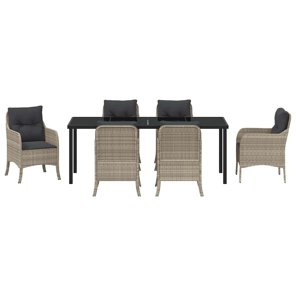 Garden Dining Set with Cushions 7 pcs Light Grey Poly Rattan