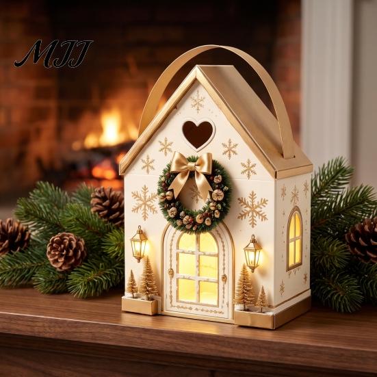 Reusable Seasonal Gift Containers Christmas House Shaped Candy Boxes with Handles, Festive Cottage Winter Holiday Packages Treat for Cookies
