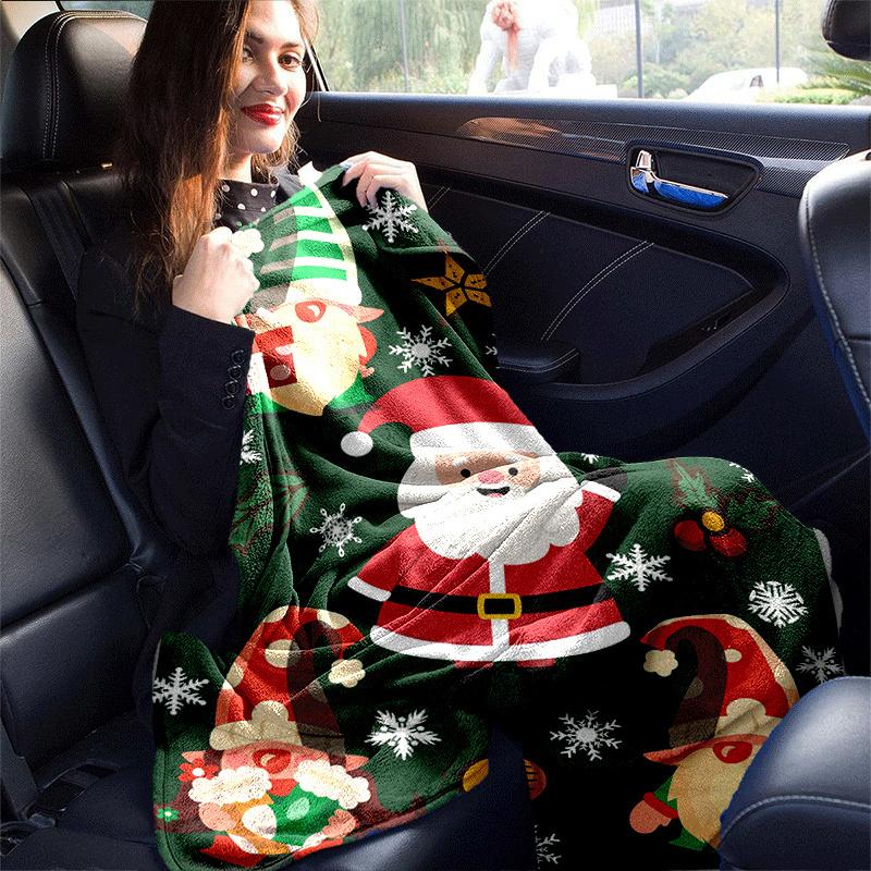 1pc Santa Claus Printing Lightweight Flannel Blanket, Comfortable and Warm Blanket, for Camping Sofa Bed and Couch Office, Gift