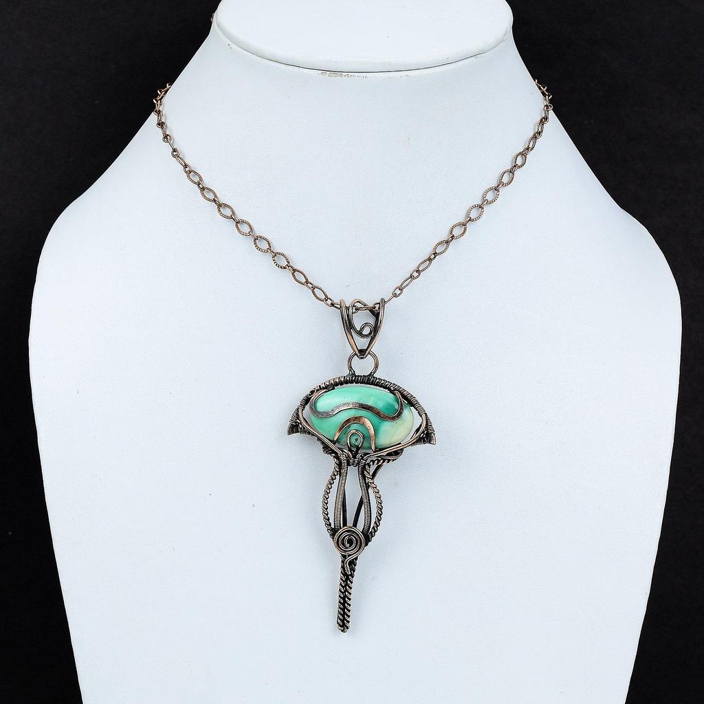 Variscite Pendant Copper Wire Wrapped Pendant Variscite Jewelry Handmade Decent Pendant Gemstone Copper Jewelry Stylish Pendant Gift For Mom