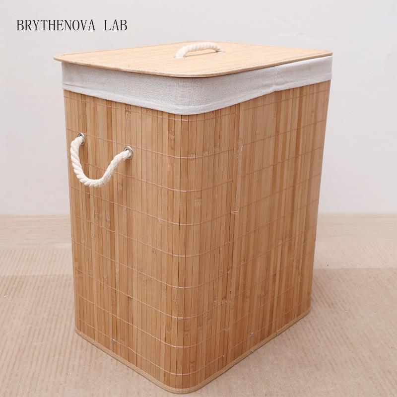 Foldable Bamboo Laundry Basket with Lid 60l Capacity Storage Bin for Home Efficient Clothes Organizer 40x30x50cm Space Saving