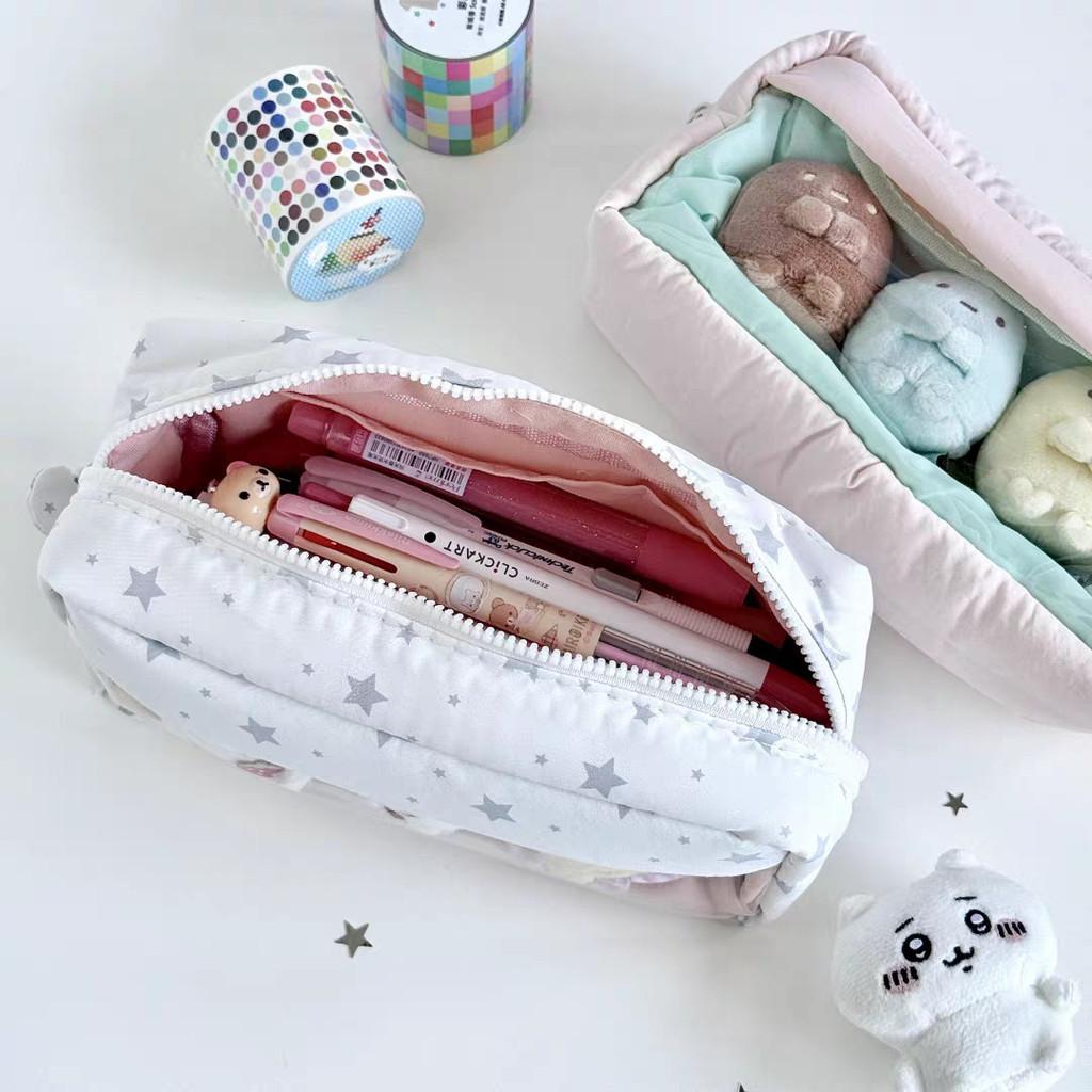 Simple Floral Star Pattern Pencil Case With Large Capacity For Students And Girls