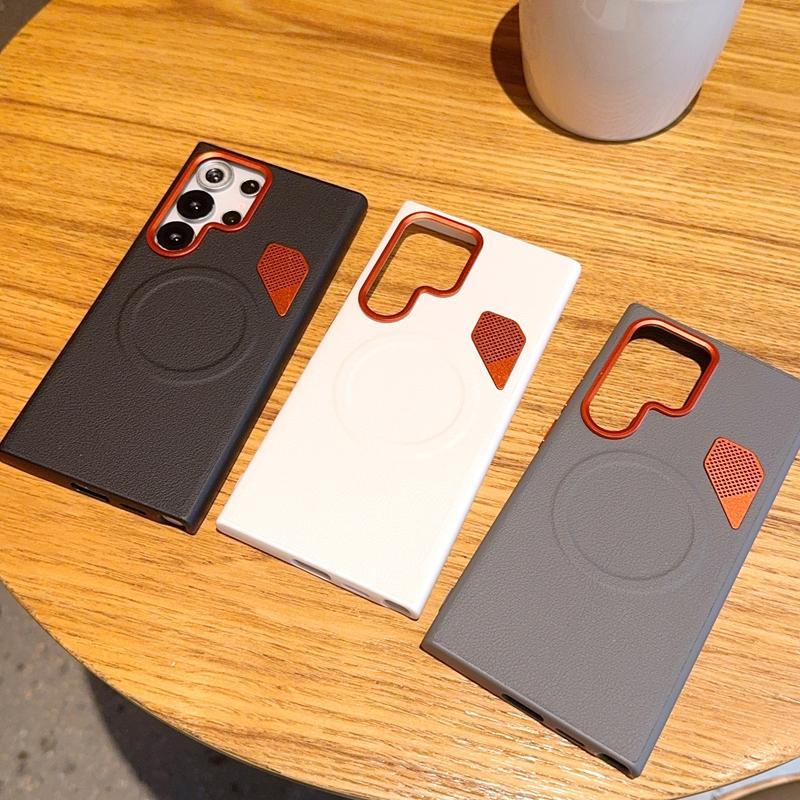 Stylish Magnetic Case for Samsung Galaxy S24/S25 Ultra S24+/S25+/S25Edge Casual Korean Vegan Leather Cover with Heat Dissipation