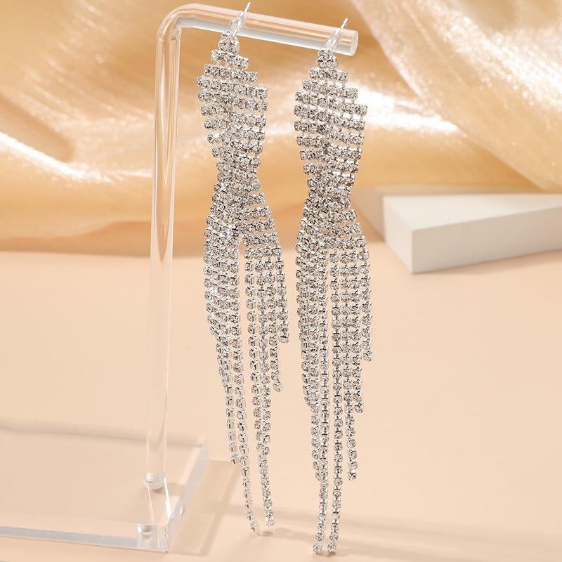 European & American Rhinestone Tassel Cross Claw Earrings - Elegant Luxury Jewelry Accessories