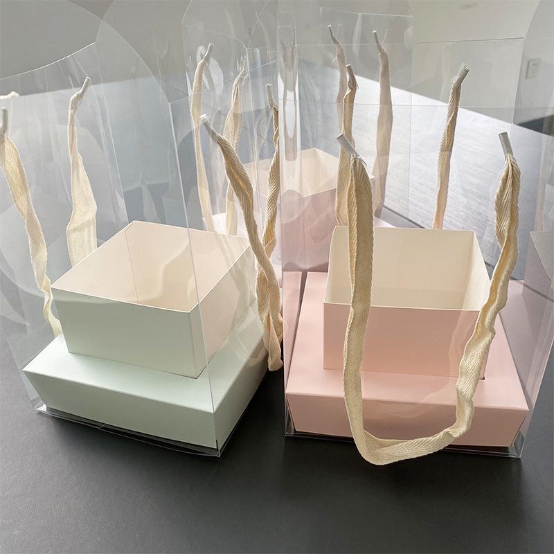 New Rose Flower Hand Packaging Box Waterproof Transparent Flower Art Arrangement Paper Box Portable Tote Florist Supplies Packag
