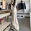 Korean Style Cream Denim Wide-Leg Floor-Length Pants - Trendy & Slimming