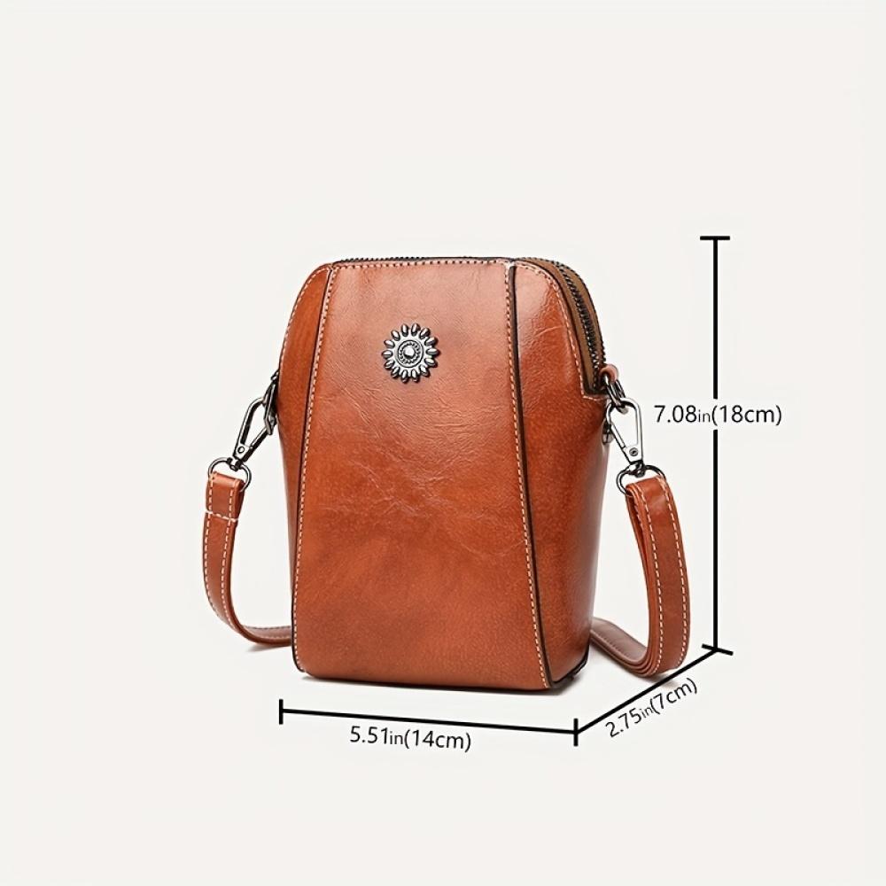 Retro mini crossbody kabelka, kovová taška na mobilní telefon, vícevrstvá dámská kabelka přes rameno
