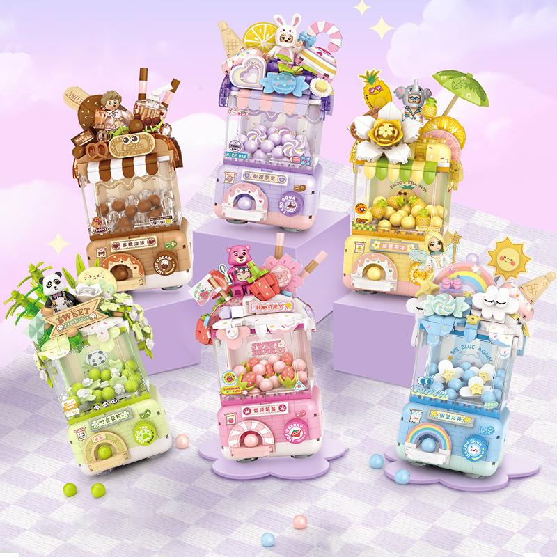Idea Small Ufo Catcher Mini Block Grab Machines Building Brick Fruits Dessert Snacks Candy Construction Toys For Kids Gift