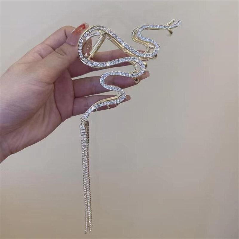 

Роскошные заколки для волос с кисточками, змеиные пластины, заколки для волос, заколка для волос, большой зажим в виде акулы, головной убор, аксессуары для волос, женские серебряный